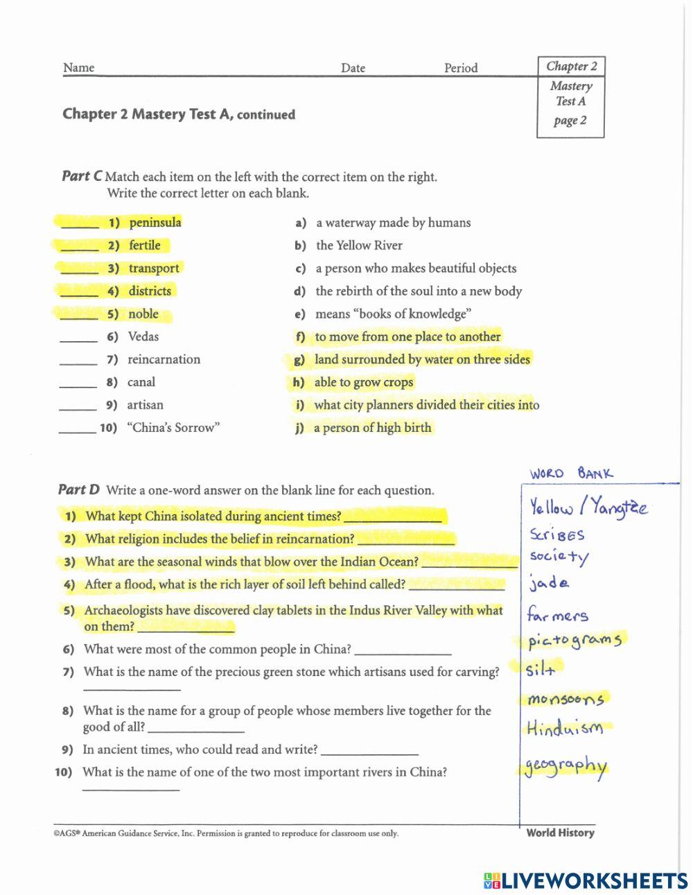 Chapter 2 test - ancient india
