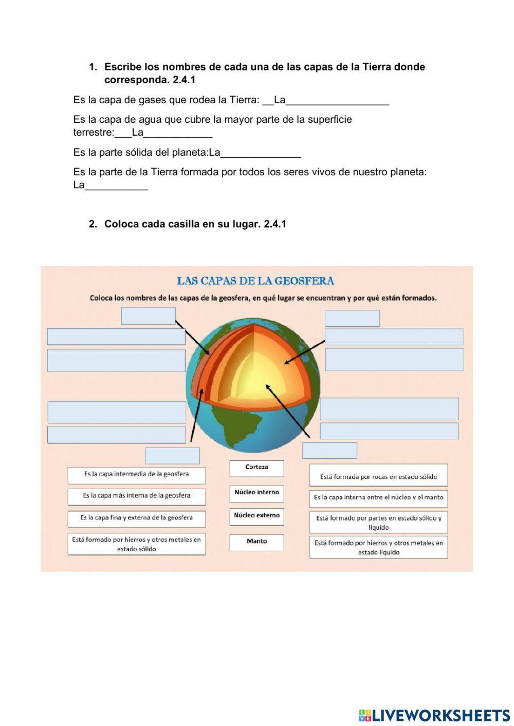 Capas de la tierra y rocas