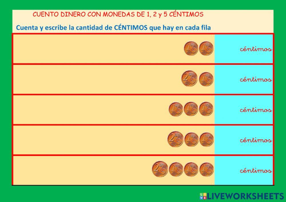 Contar dinero con monedas de 1, 2 y 5 céntimos