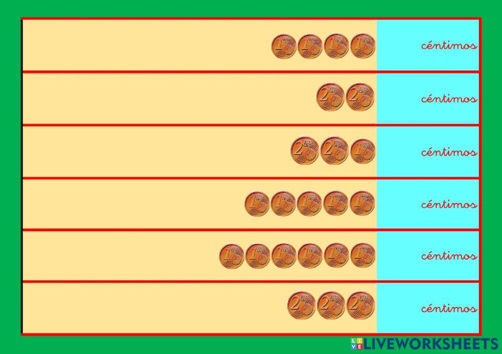 Contar dinero con monedas de 1, 2 y 5 céntimos