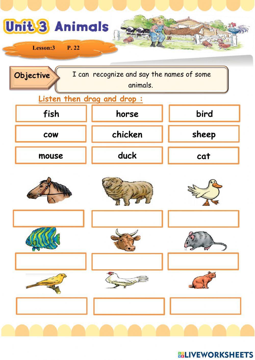 Animals worksheet - names of some animals