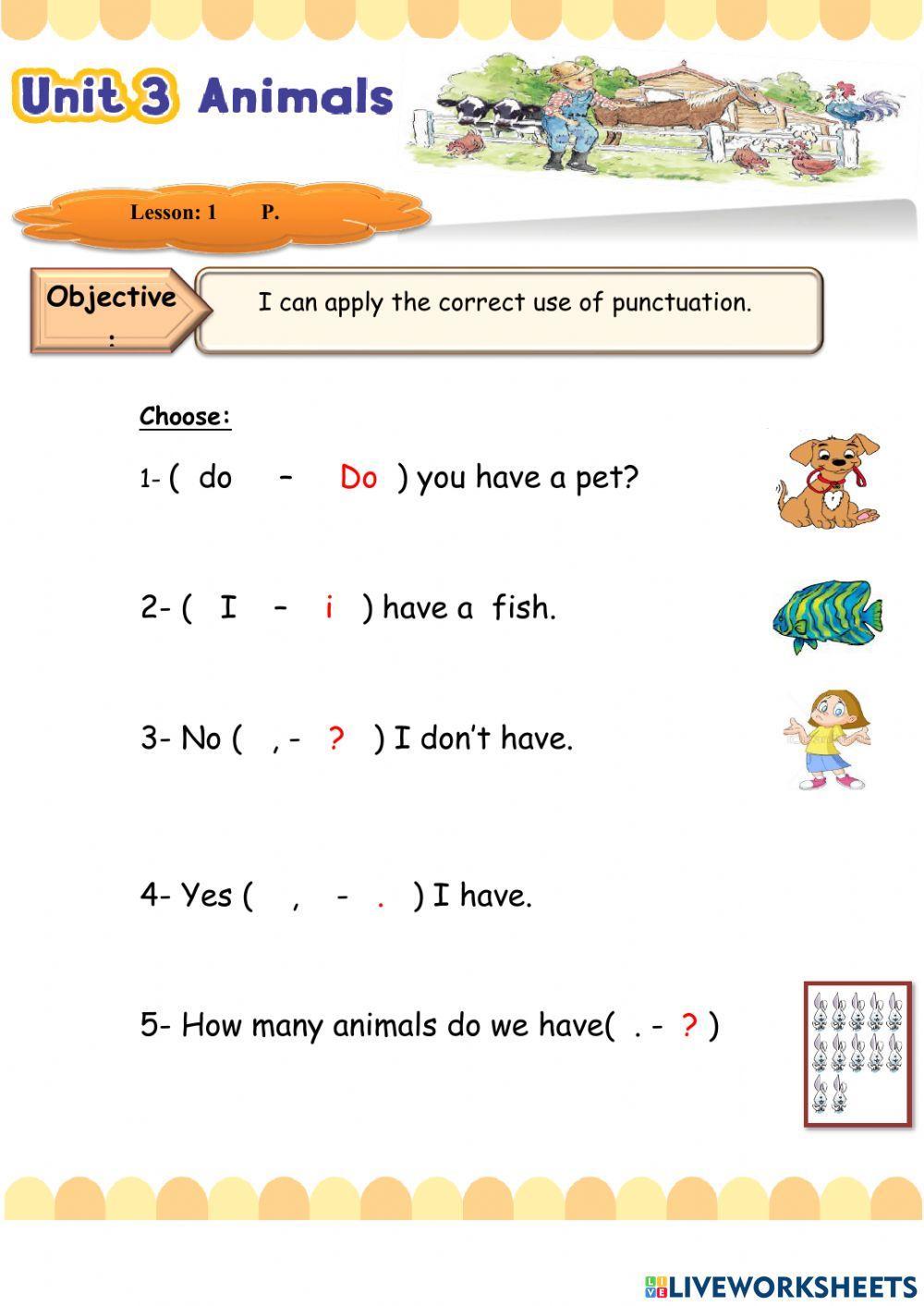 Animals worksheet - punctuation