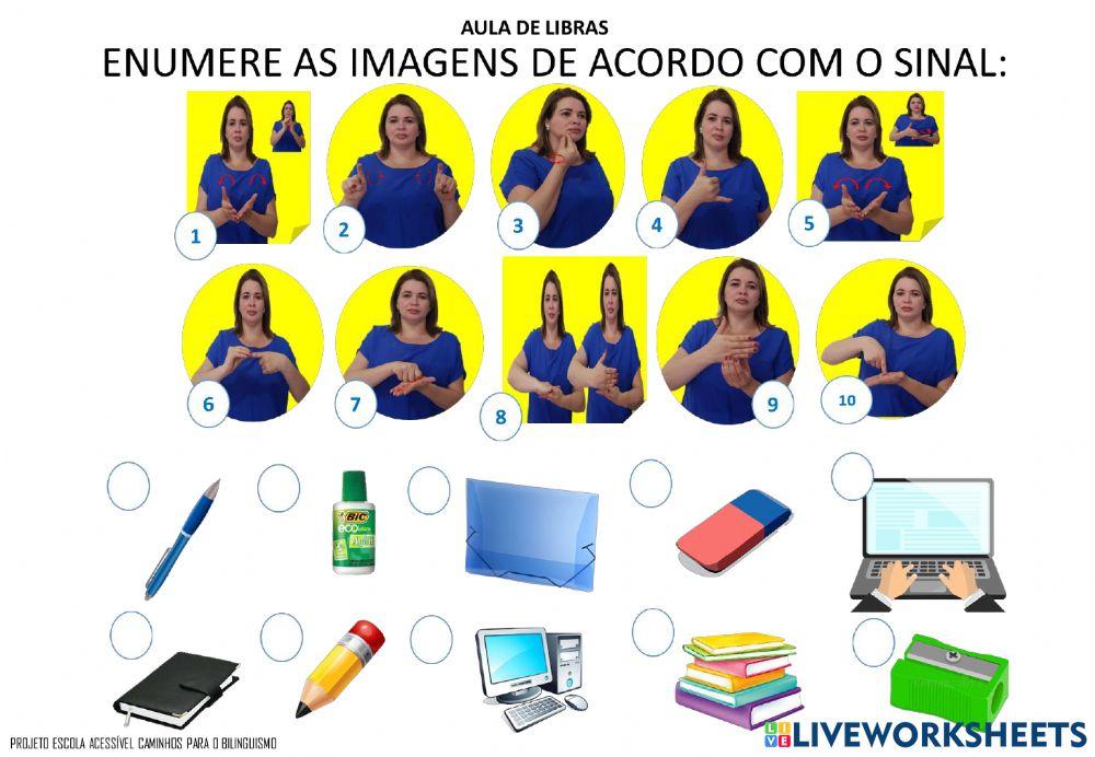 Atividade interativa material escolar em libras