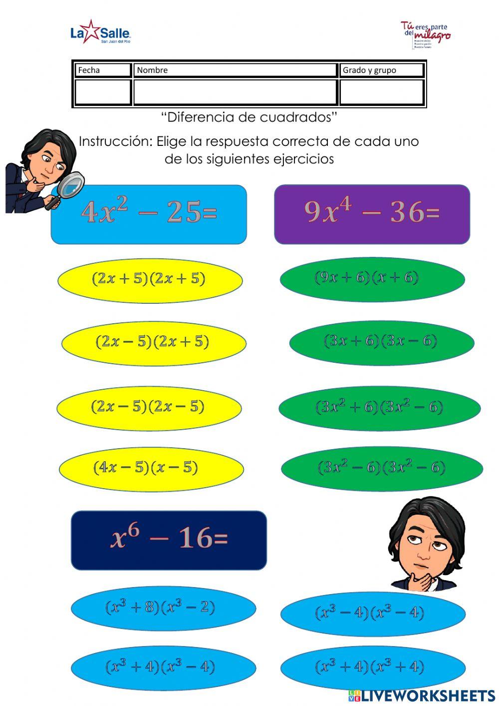 Diferencia de cuadrados