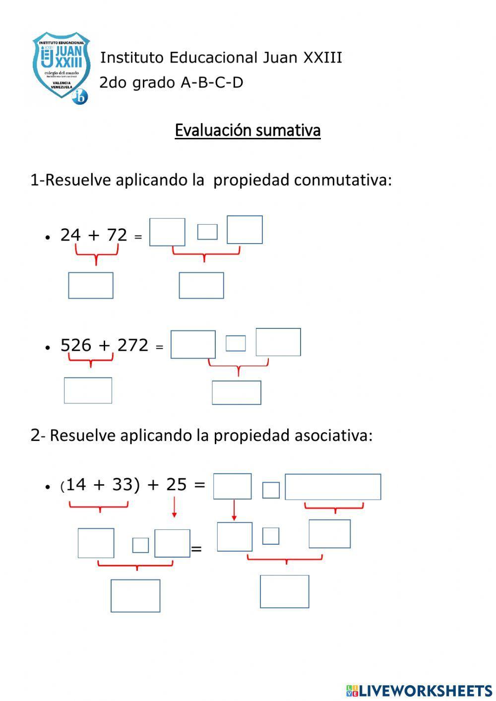 Sumativa propiedad de la adición