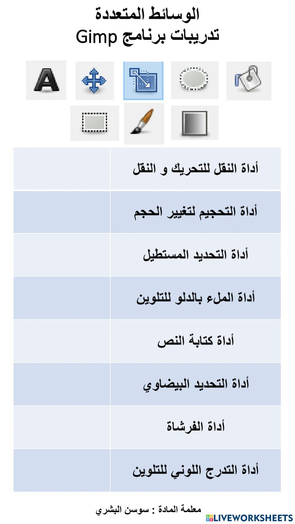 الوسائط المتعددة أدوات برنامج Gimp