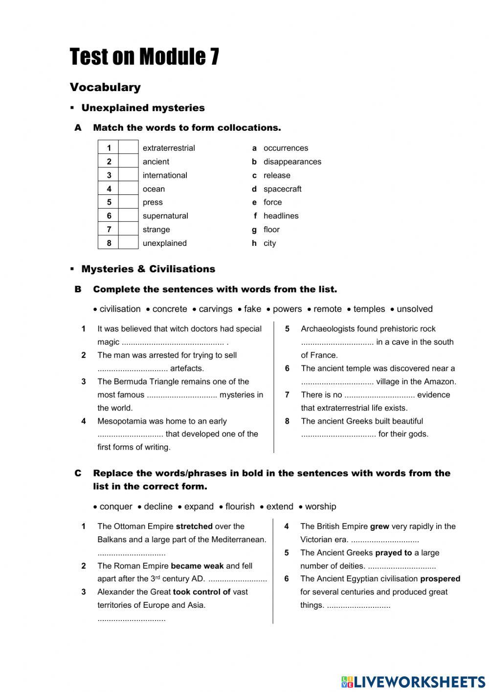 Test on vocabulary Module 7
