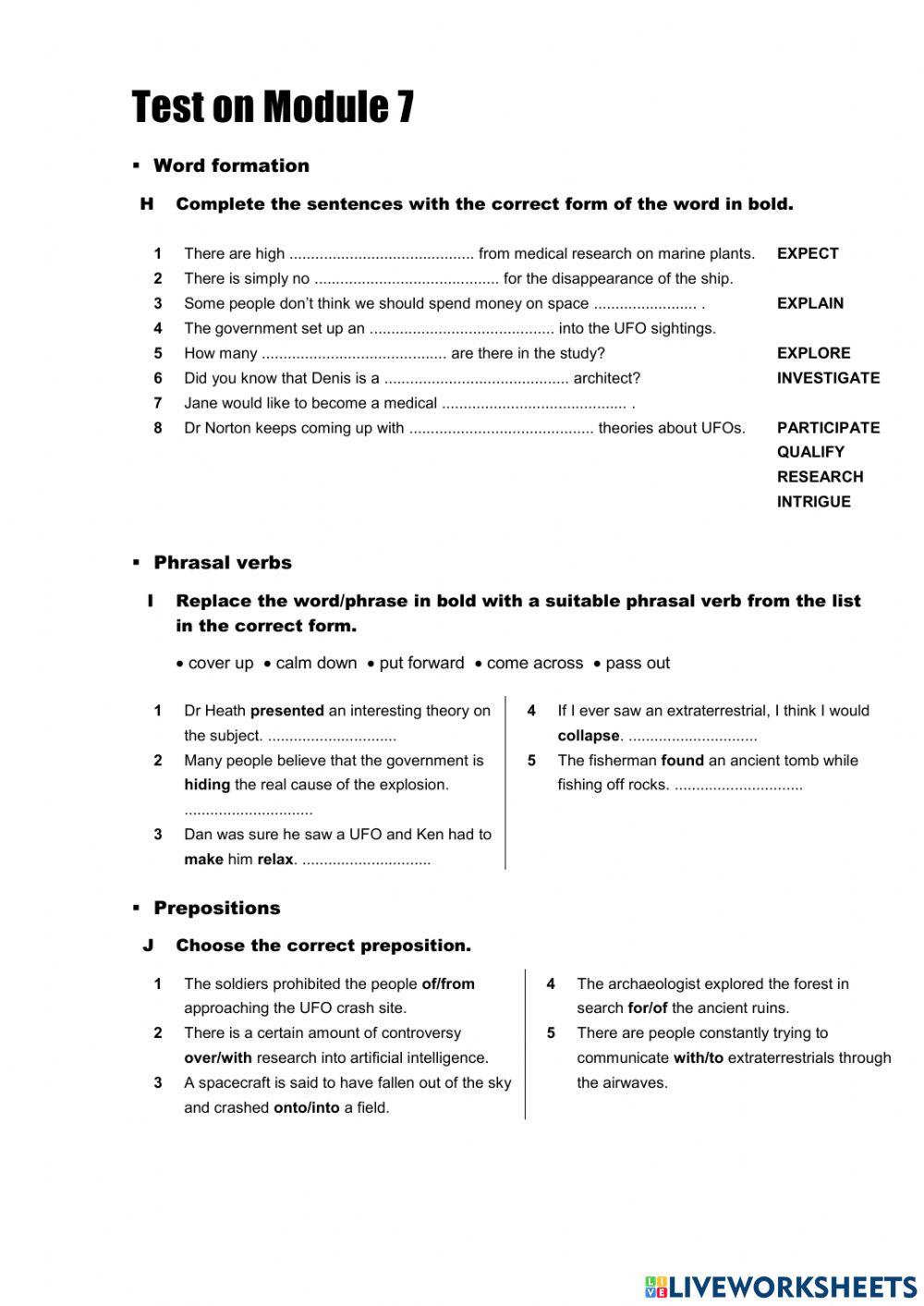 Test on vocabulary Module 7