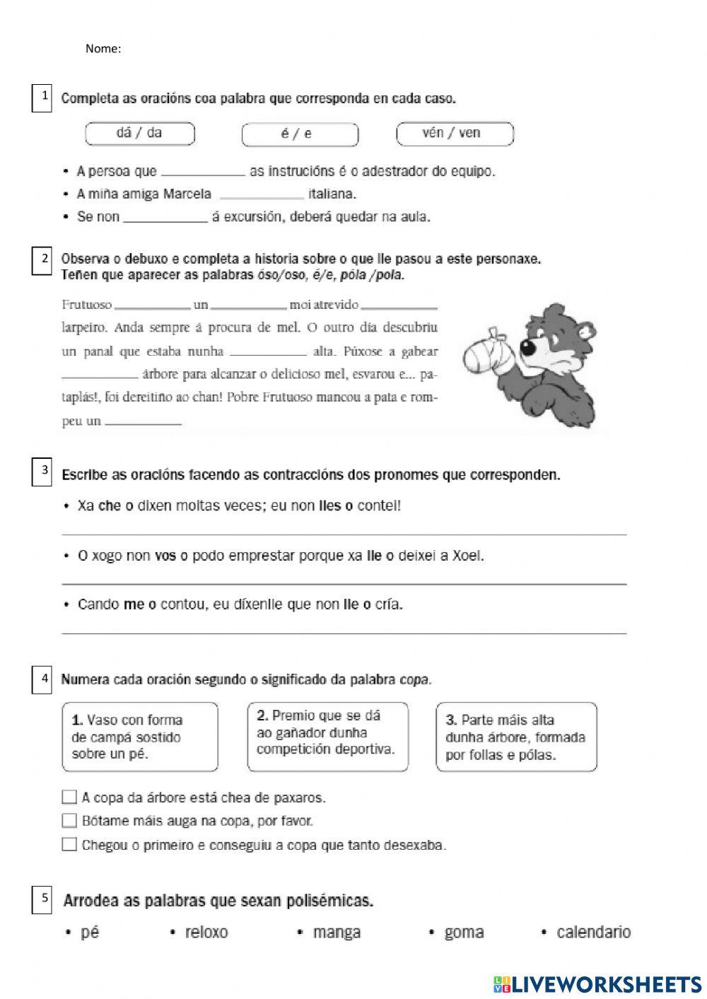 Acento diacrítico, contraccións e polisémicas