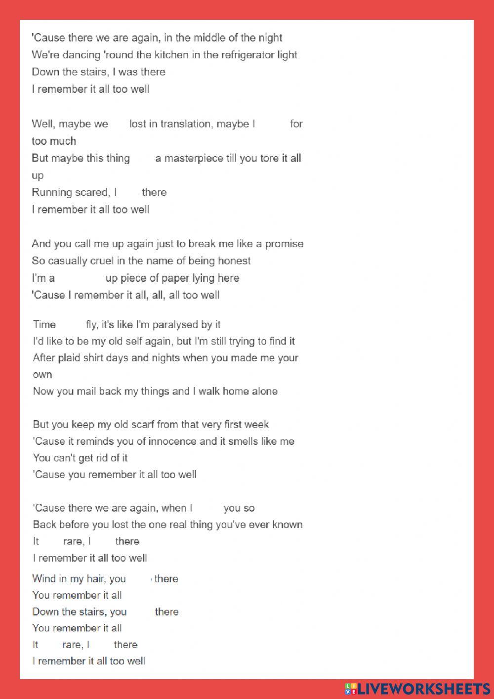 All too Well- Past Tense