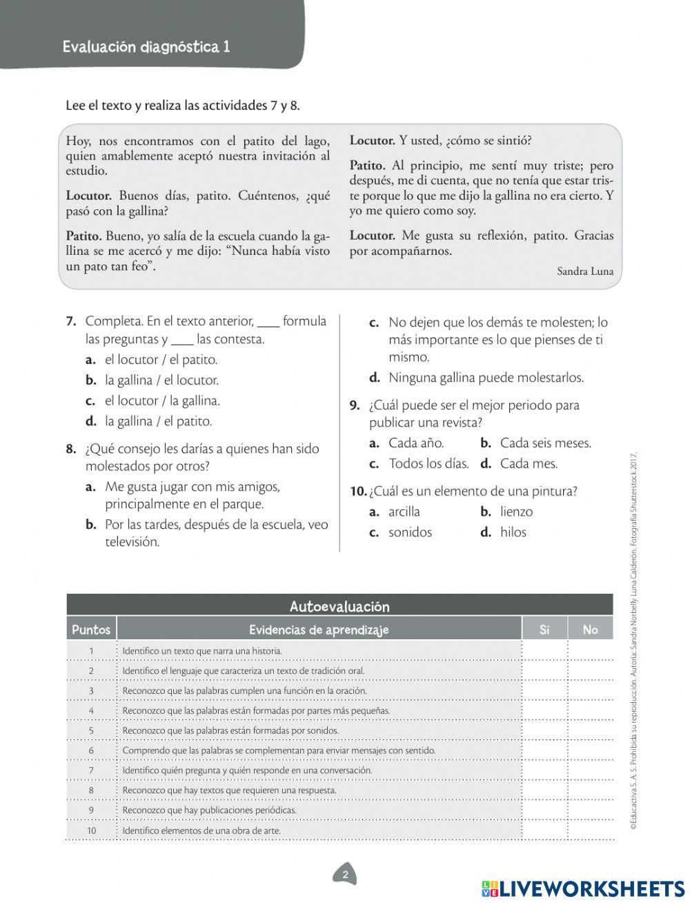 Evaluación diagnostico castellano