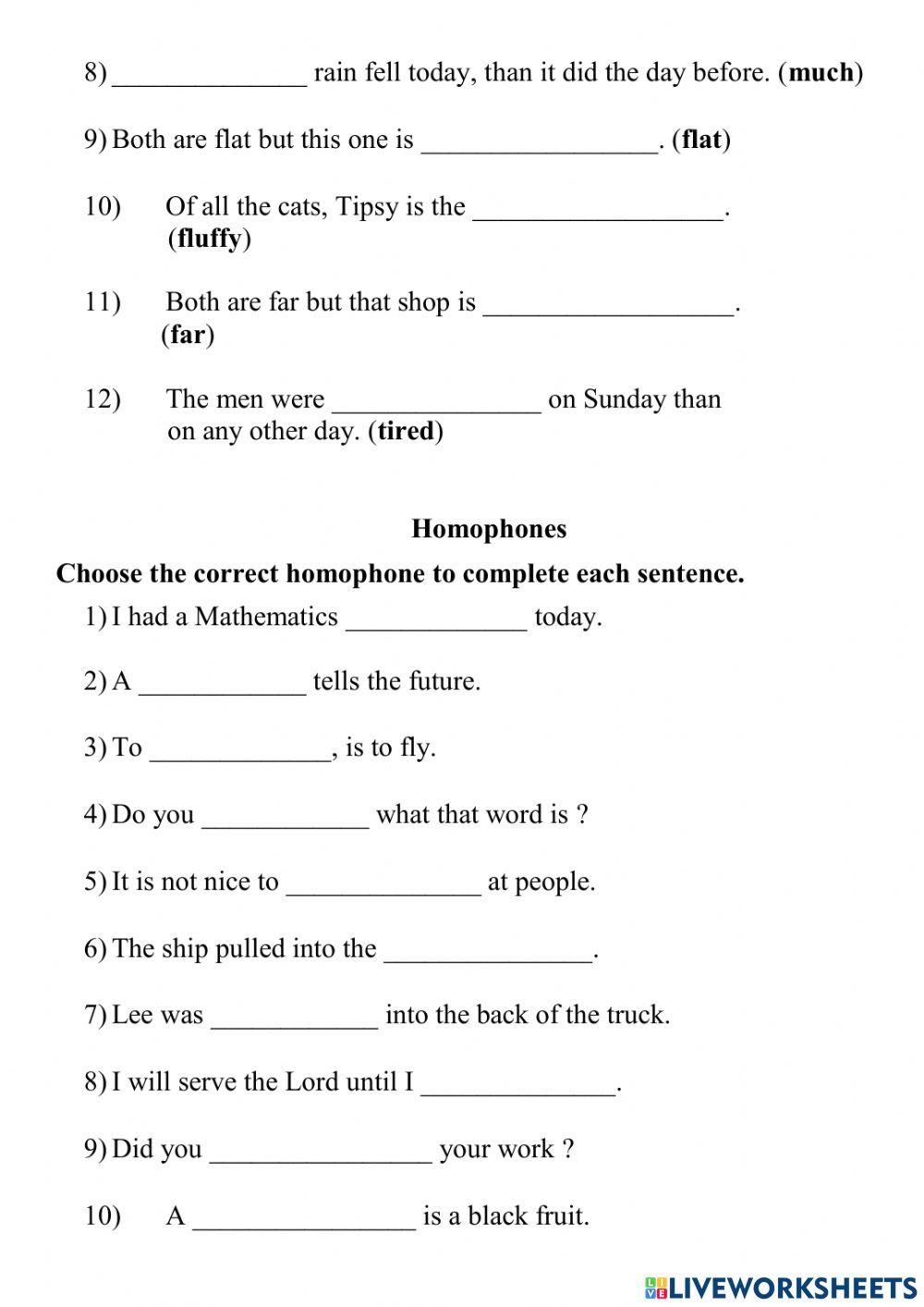 Comparative and Superlative Adjectives- Homophones