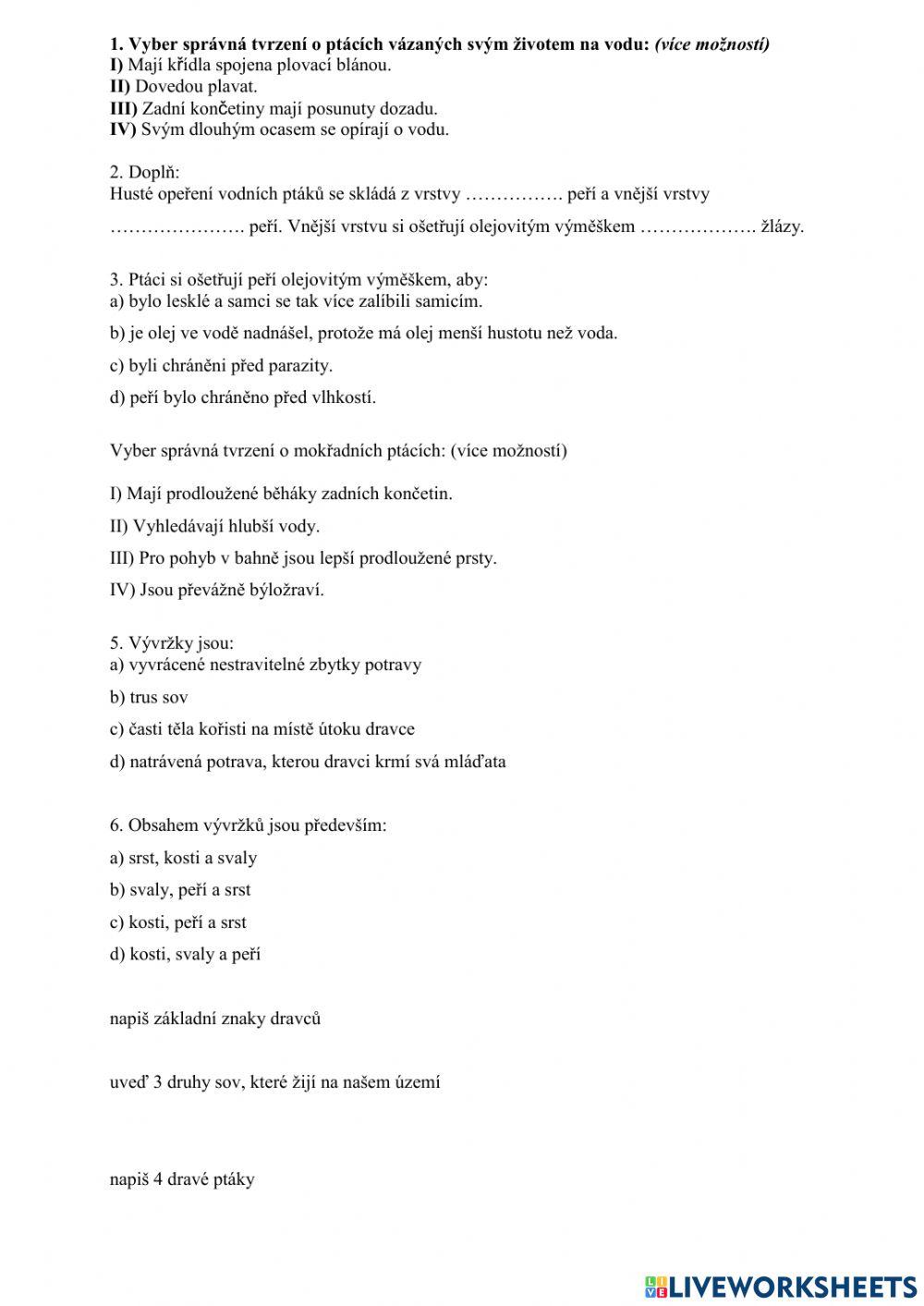 Mokřadní, vodní, dravci, sovy