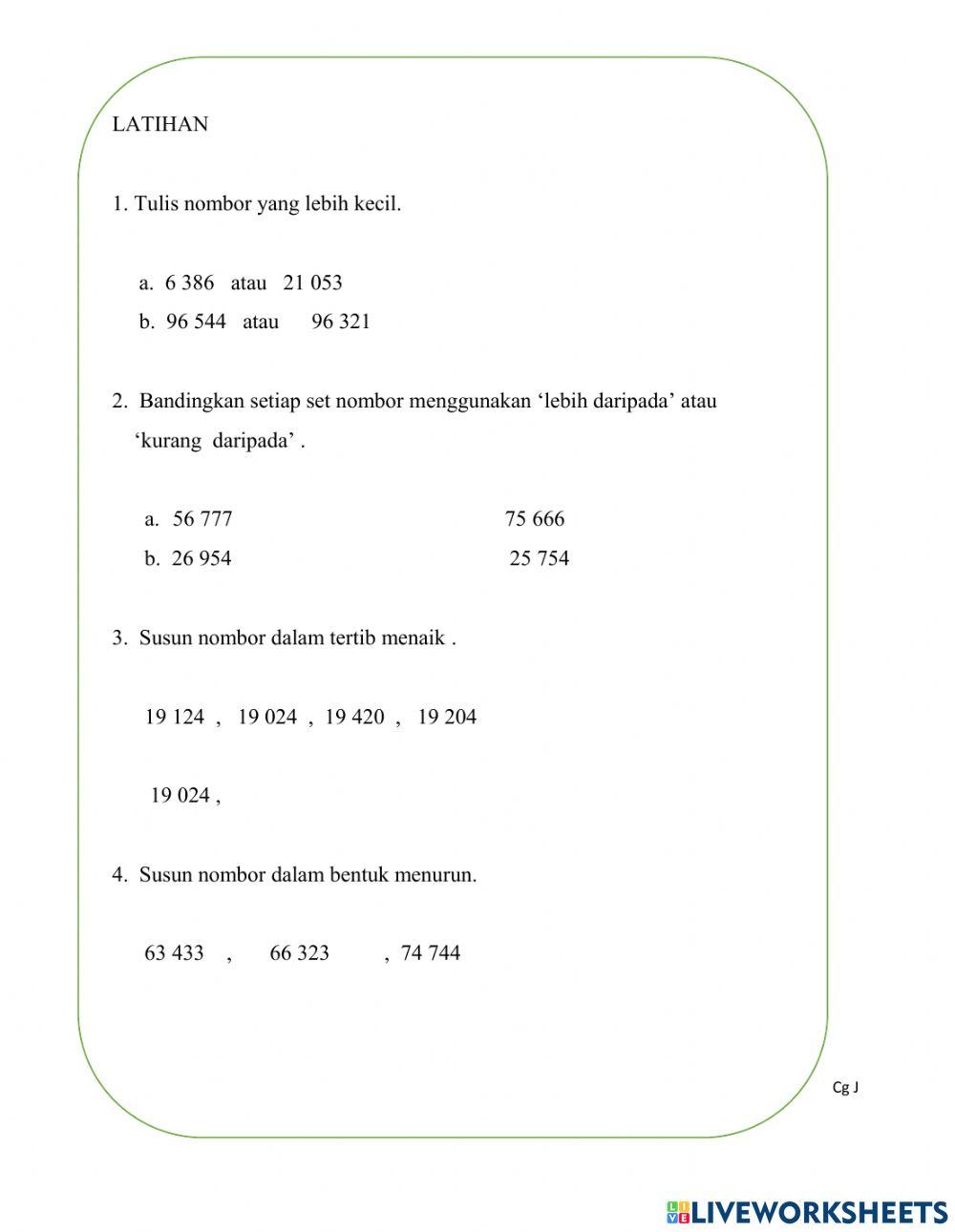 Banding dan susun nombor