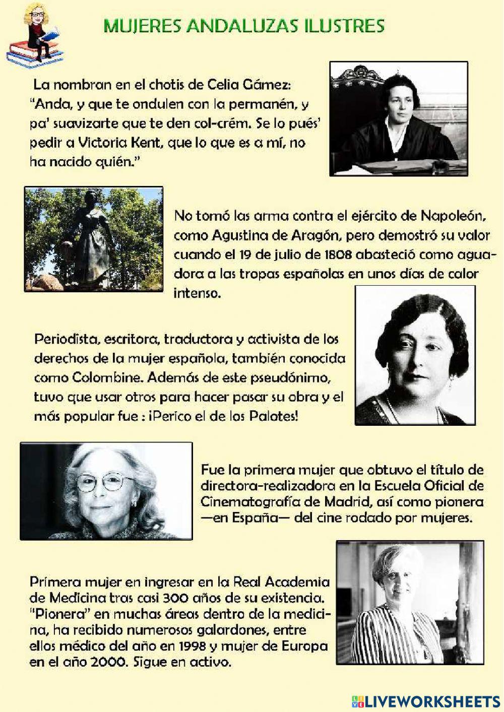 Mujeres andaluzas Ilustres worksheet | Live Worksheets