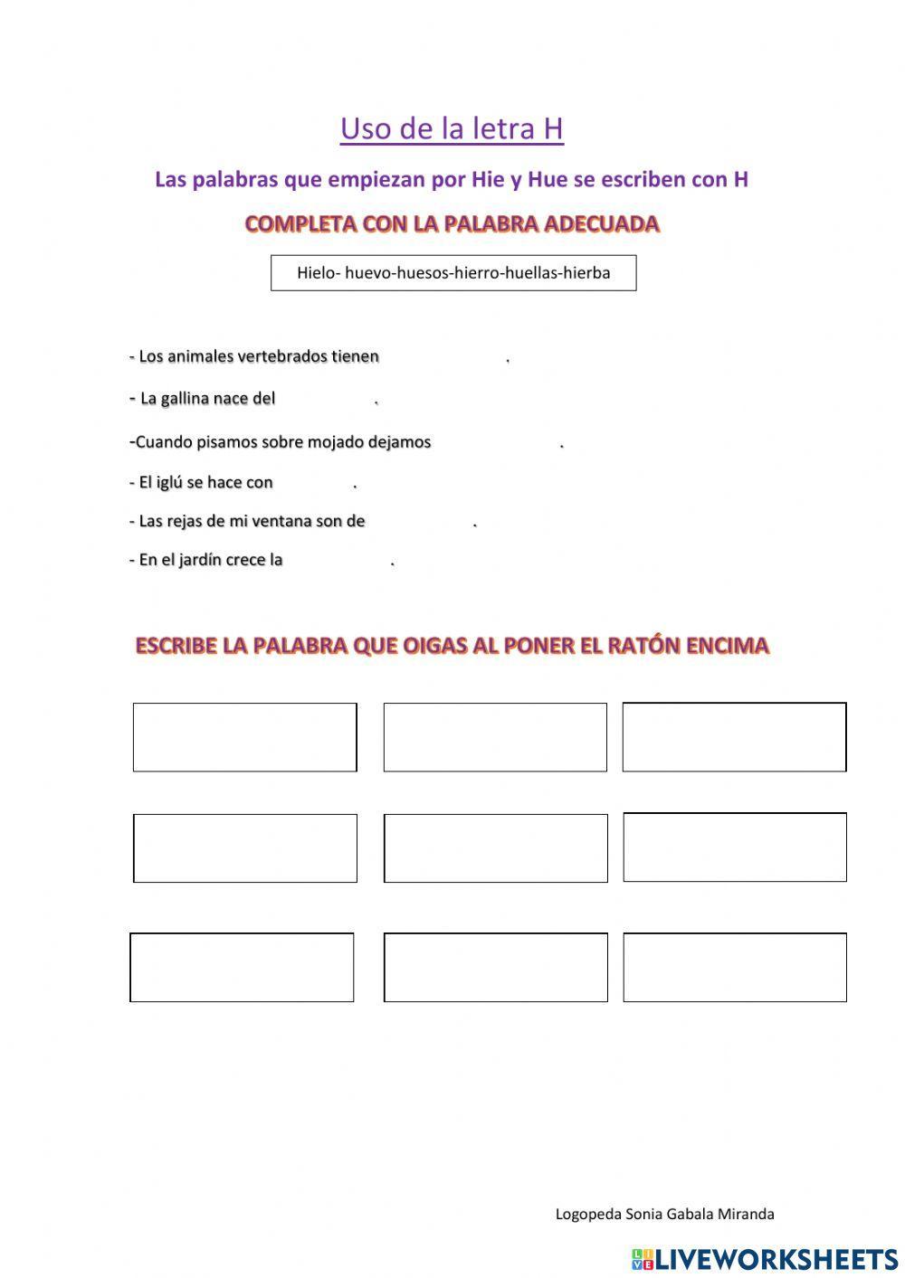 Palabras que empiezan por -hue, -hie