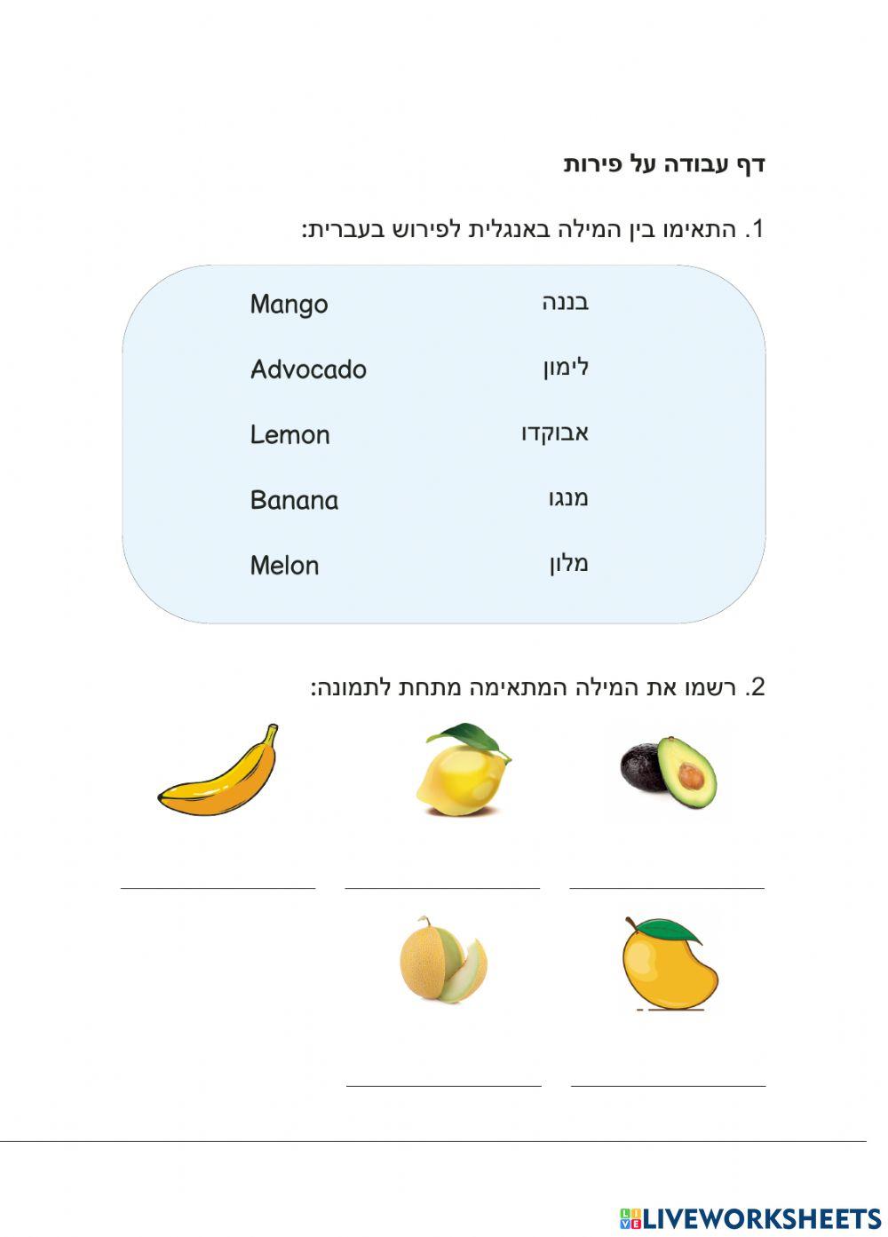אנגית עברית fruits