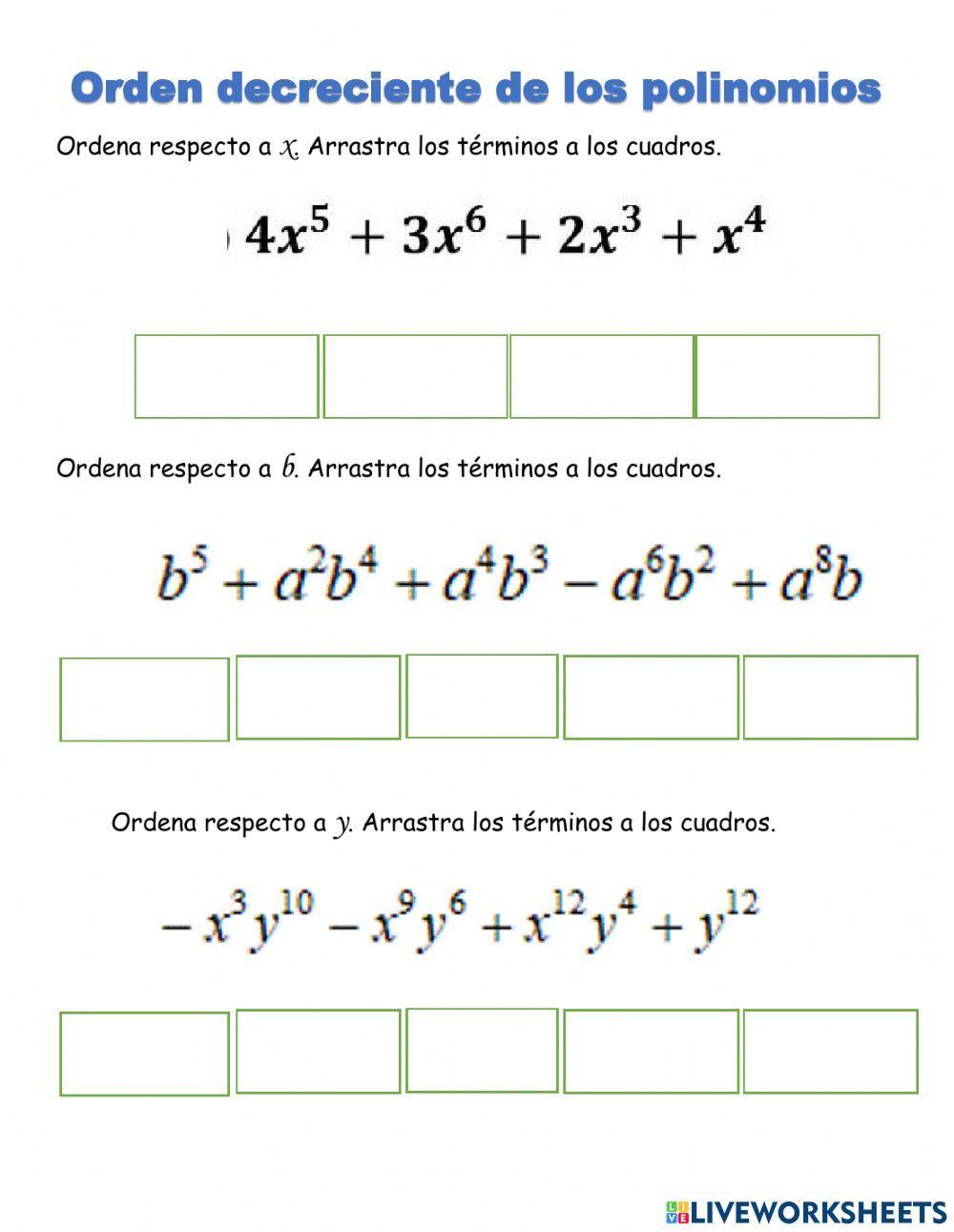 Orden decreciente de los polinomios