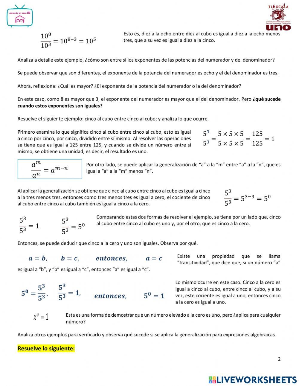 Potencia de un exponente entero negativo