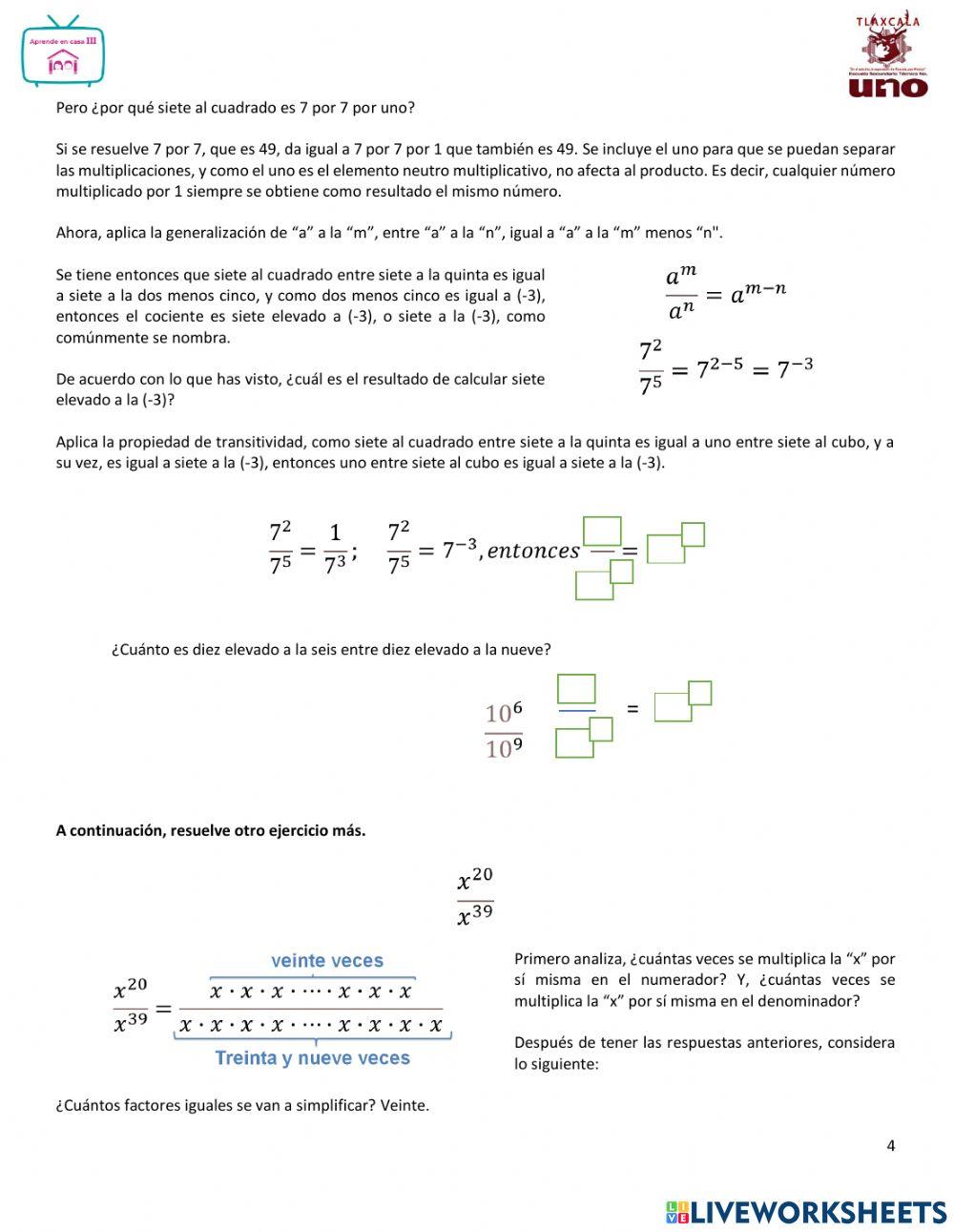 Potencia de un exponente entero negativo