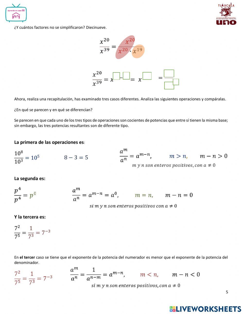 Potencia de un exponente entero negativo