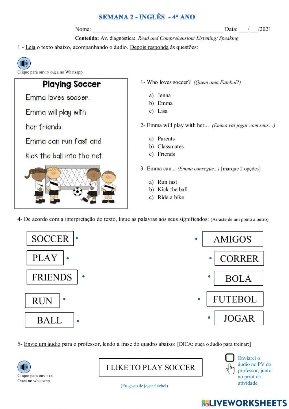 4° ano - inglês- semana 2 - Alvaro