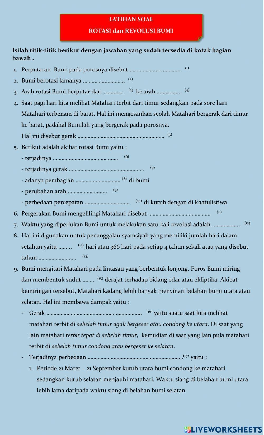 LK Rotasi dan Revolusi Bumi