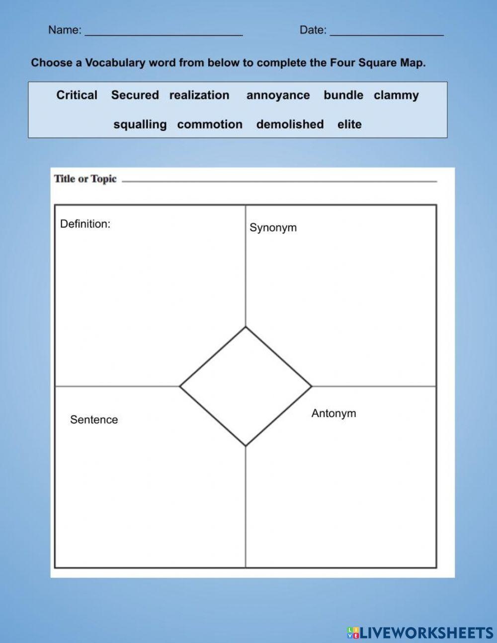 Four square vocabulary graphic organizer
