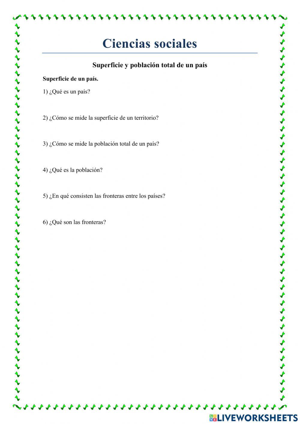 Superficie y población total de un país