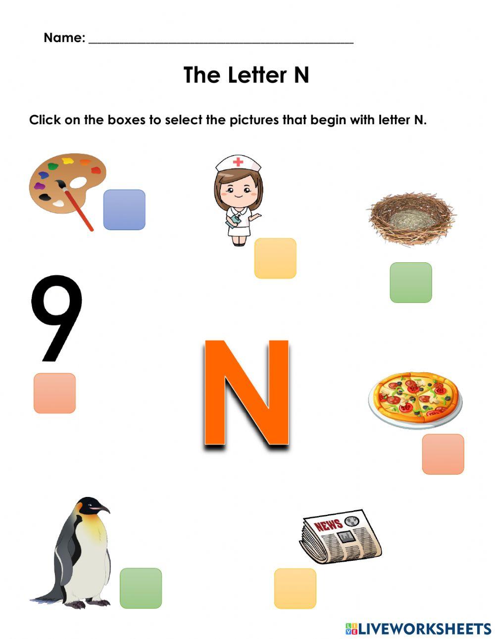 Words Beginning with N Worksheet 1