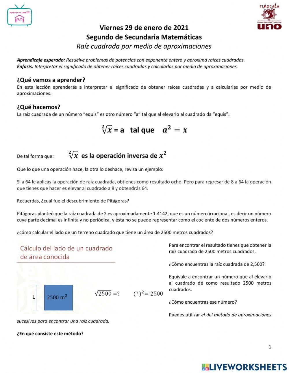 Raíz cuadrada por aproximaciones