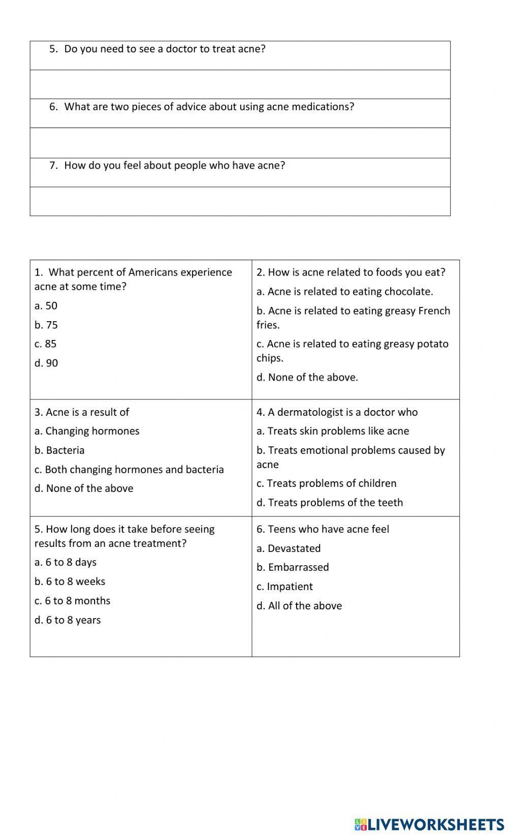 Reading Comprehension The Agony of Acne