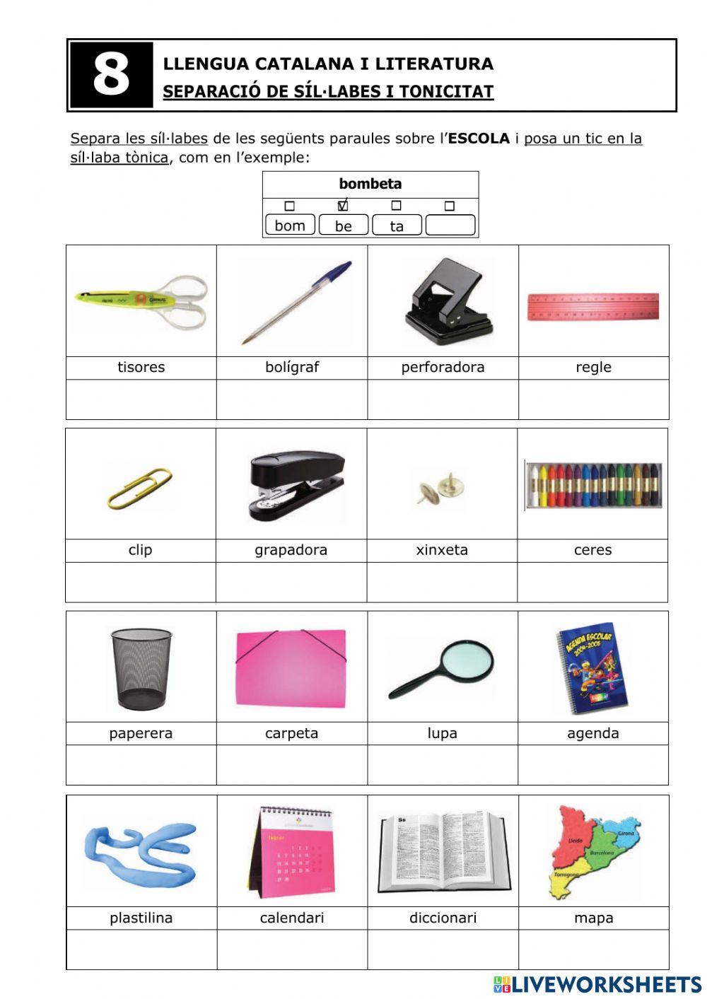 Separació síl·labes i tonificació - Fitxa 8