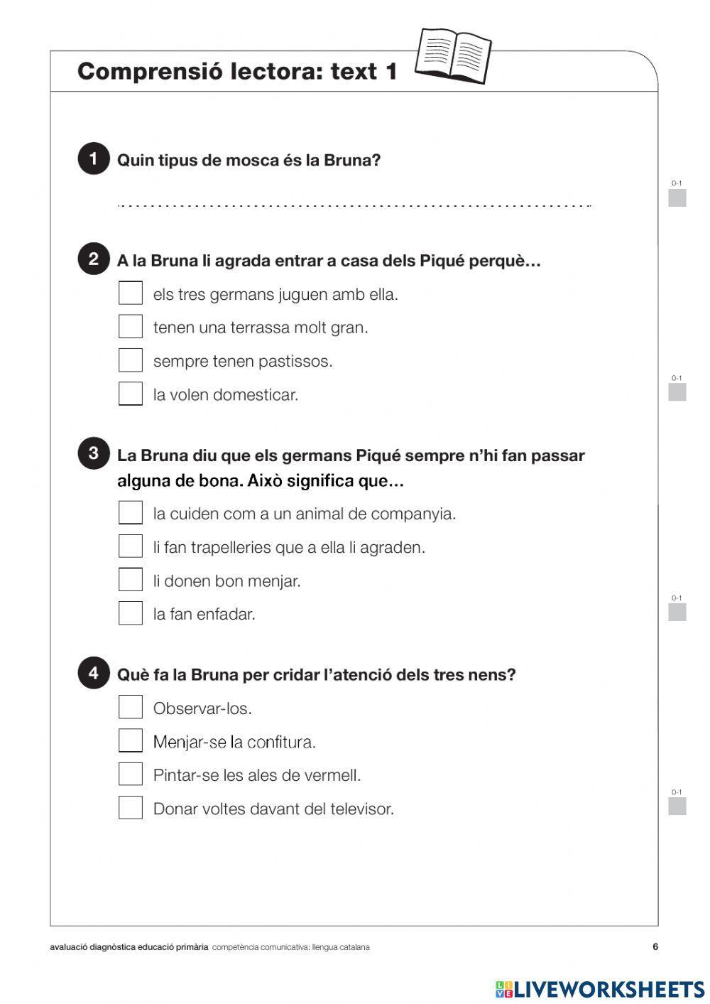 Comprensió lectora proves diagnòstiques 3r primària