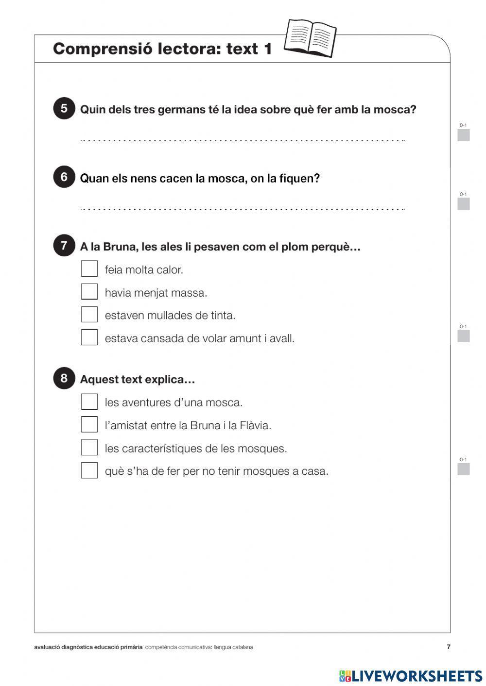 Comprensió lectora proves diagnòstiques 3r primària