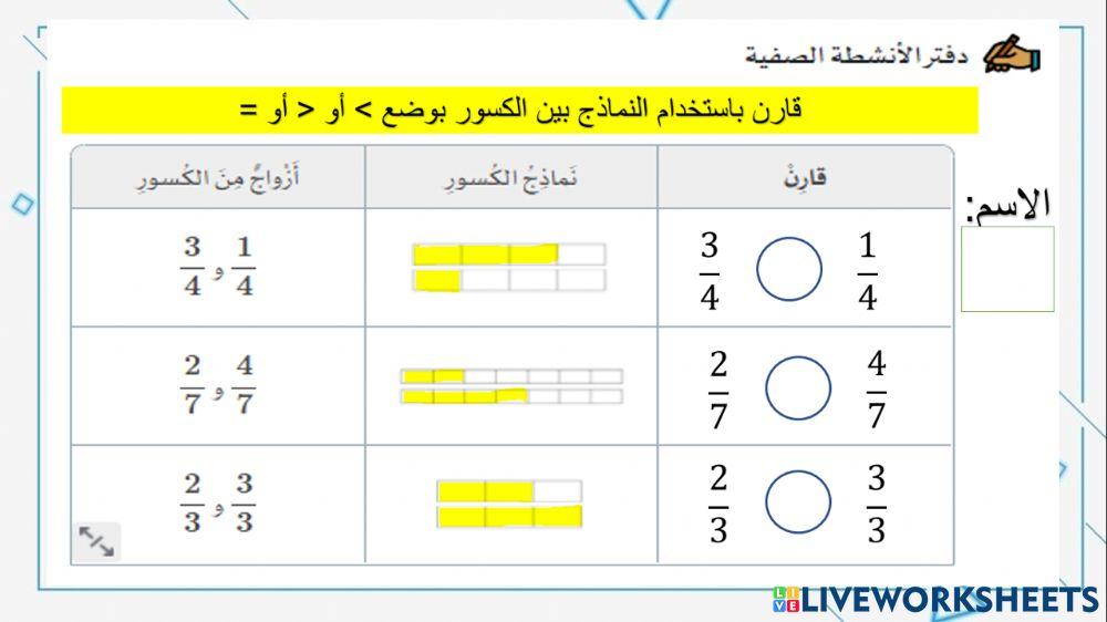 المقارنة بين الكسور