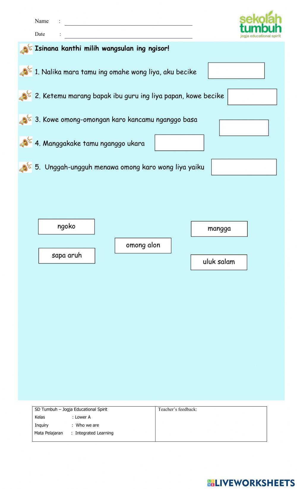 Unggah-ungguh basa lan uluk salam-melengkapi kalimat