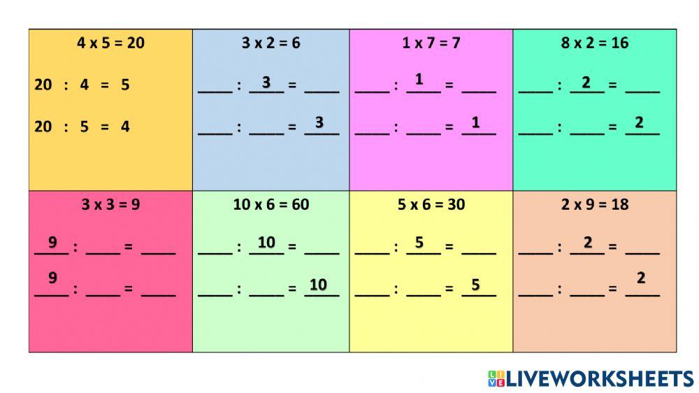 بناء تمارين قسمة من تمرين ضرب معطى