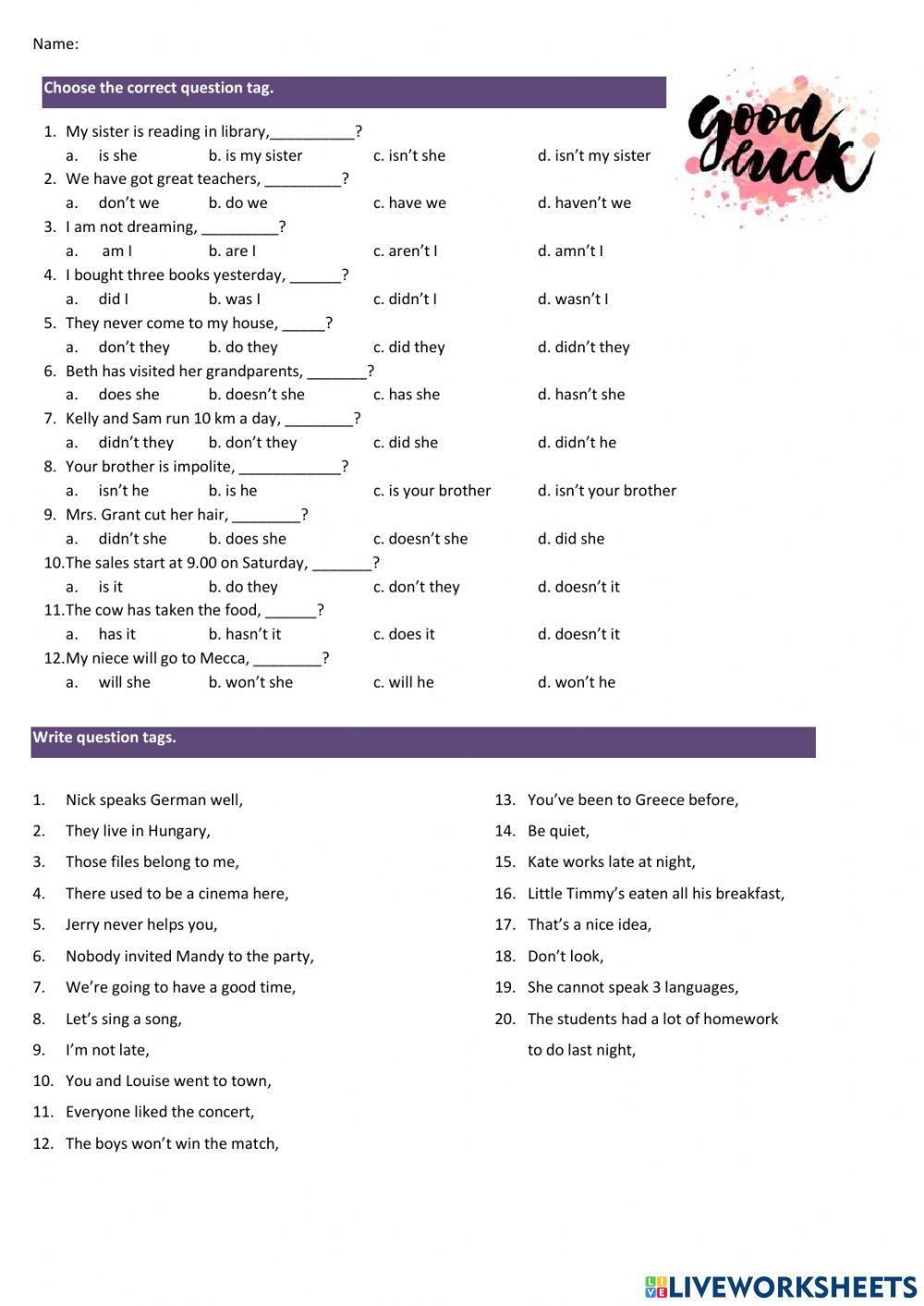 QUESTION TAGS - TEST