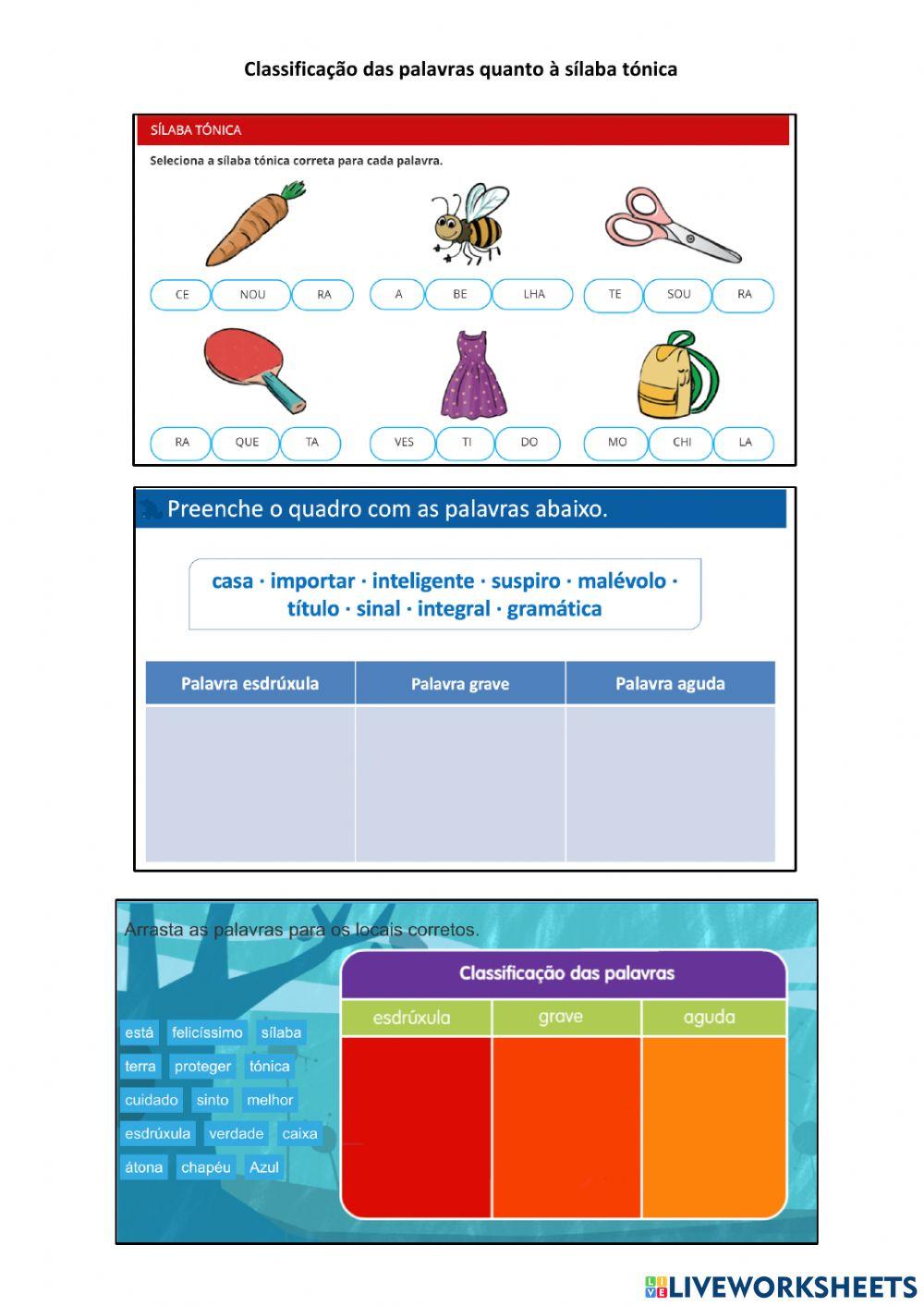 Classificação de palavras- sílaba tónica