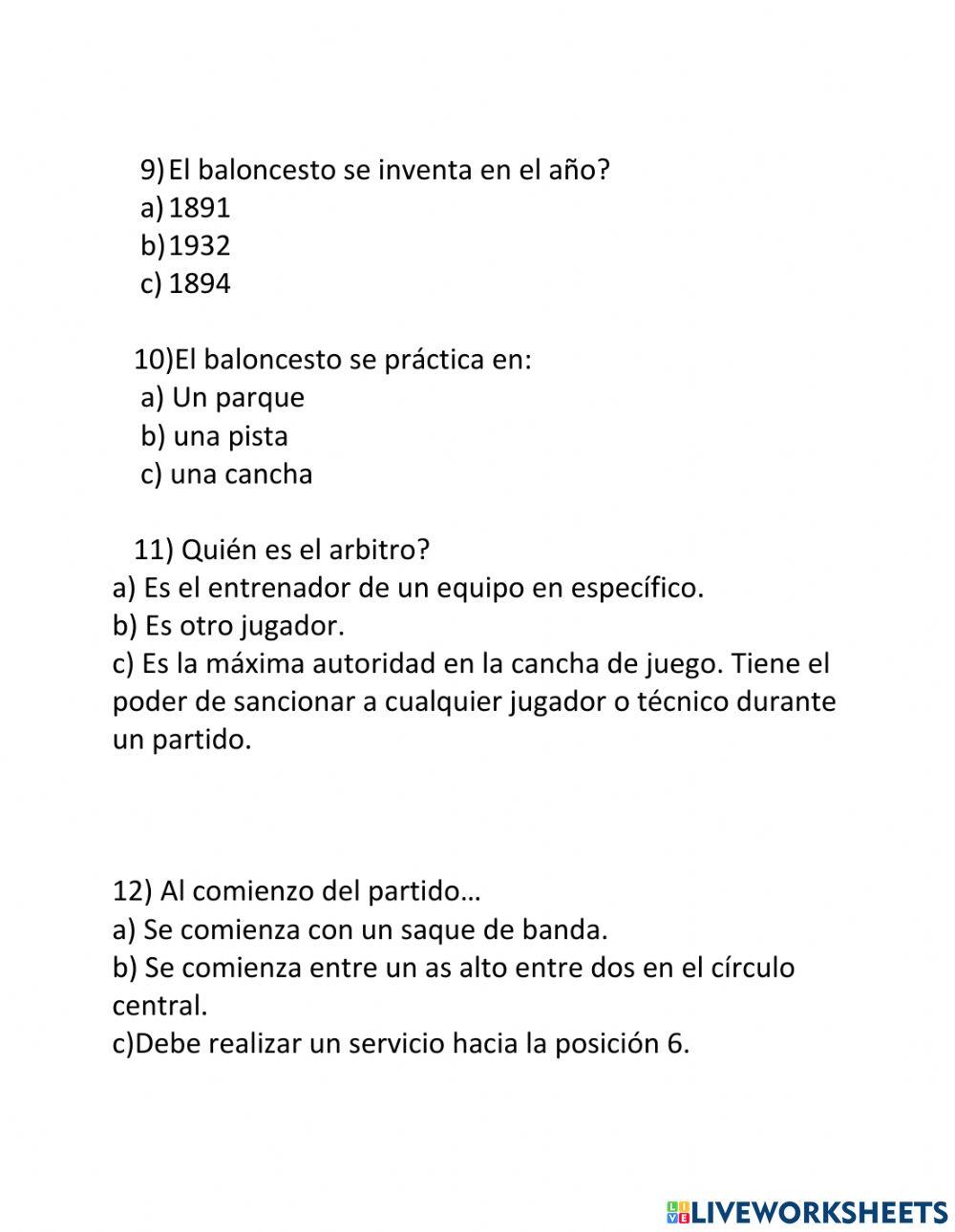 Exámen de Baloncesto