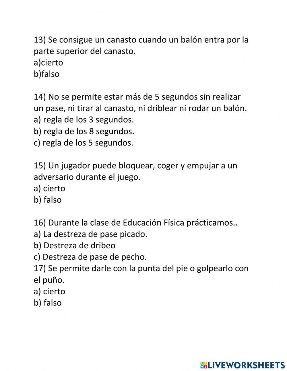 Exámen de Baloncesto