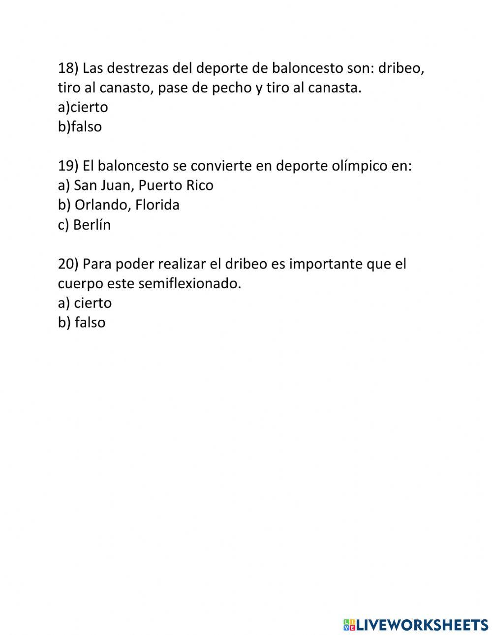 Exámen de Baloncesto