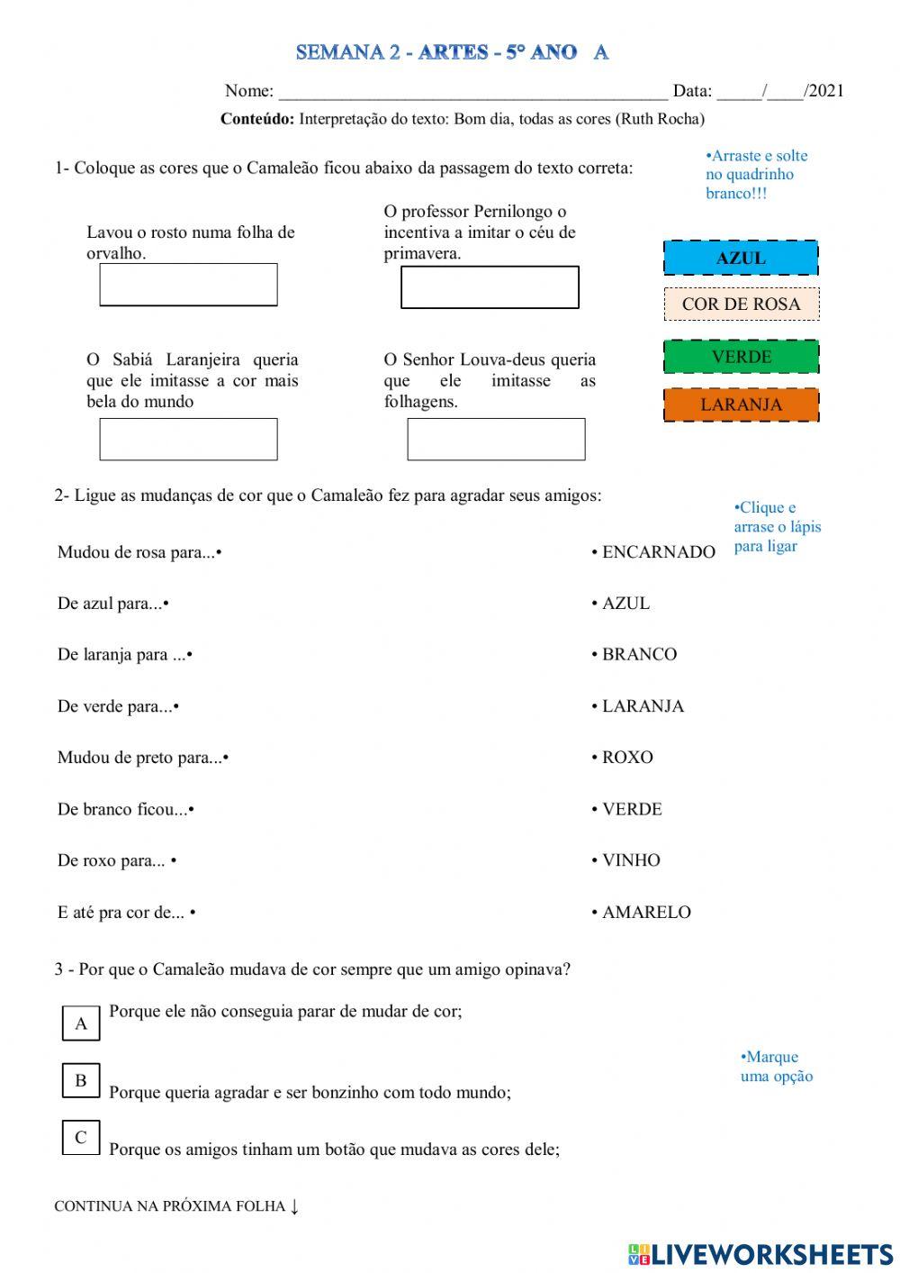 artes - 5° ano A - semana 2 - Liceu