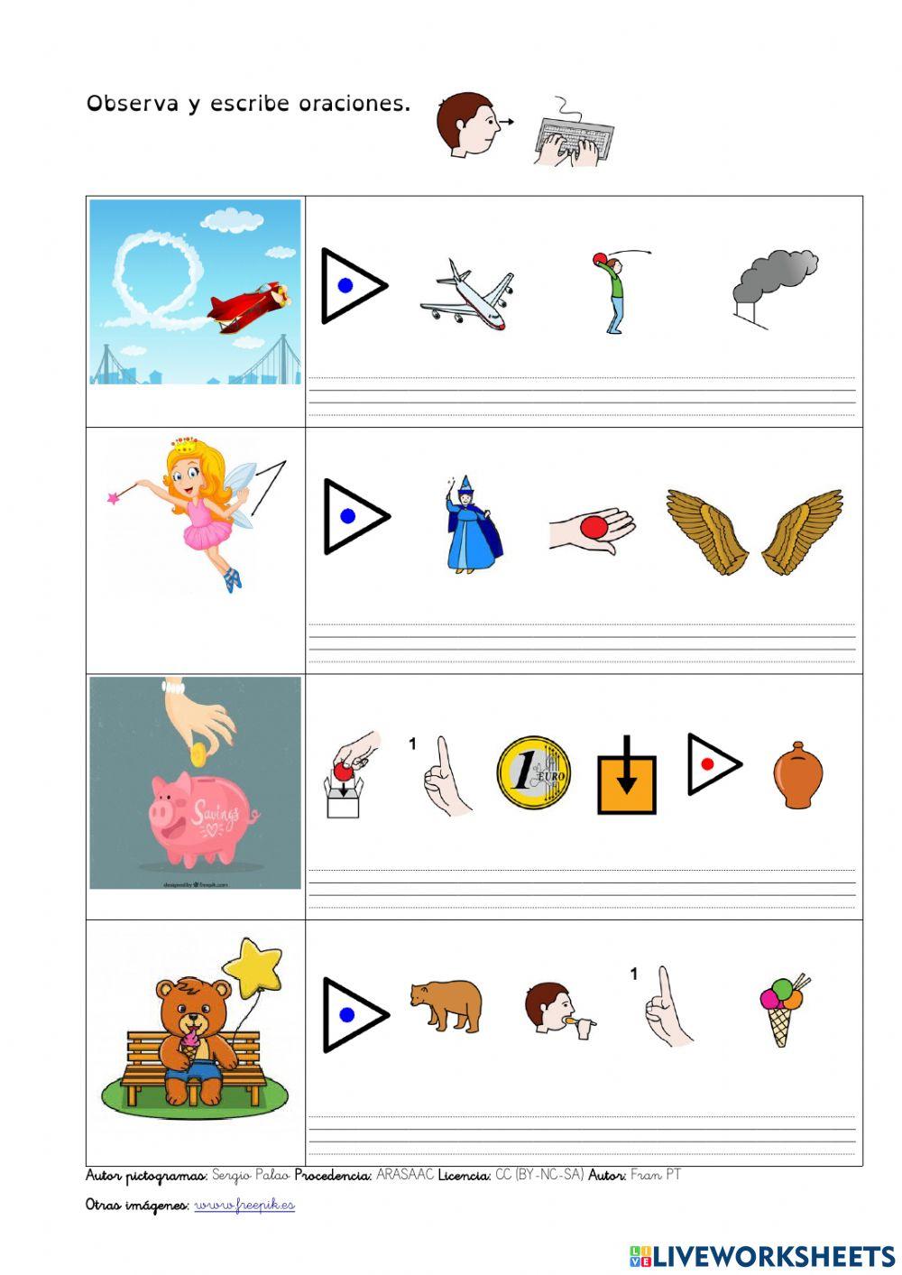 Escribir oraciones con palabras con h. (con pictogramas)