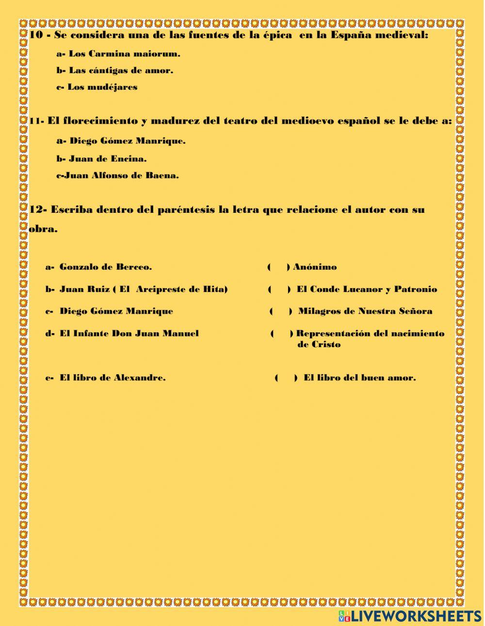literatura-medieval-espa-ola-worksheet-live-worksheets