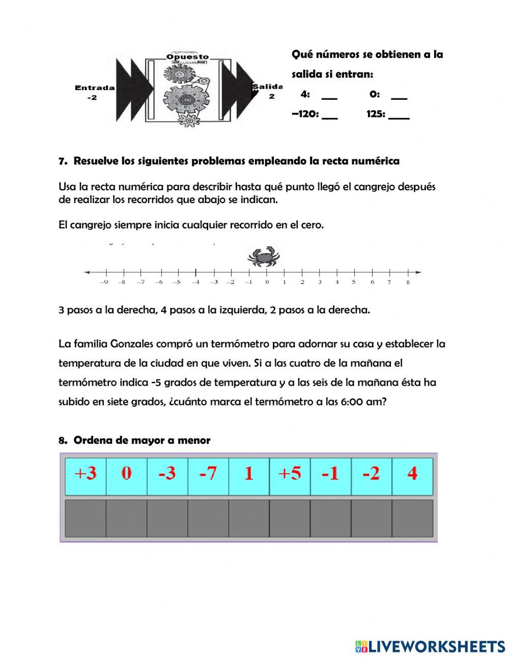 Los números enteros: Representación y relación de orden