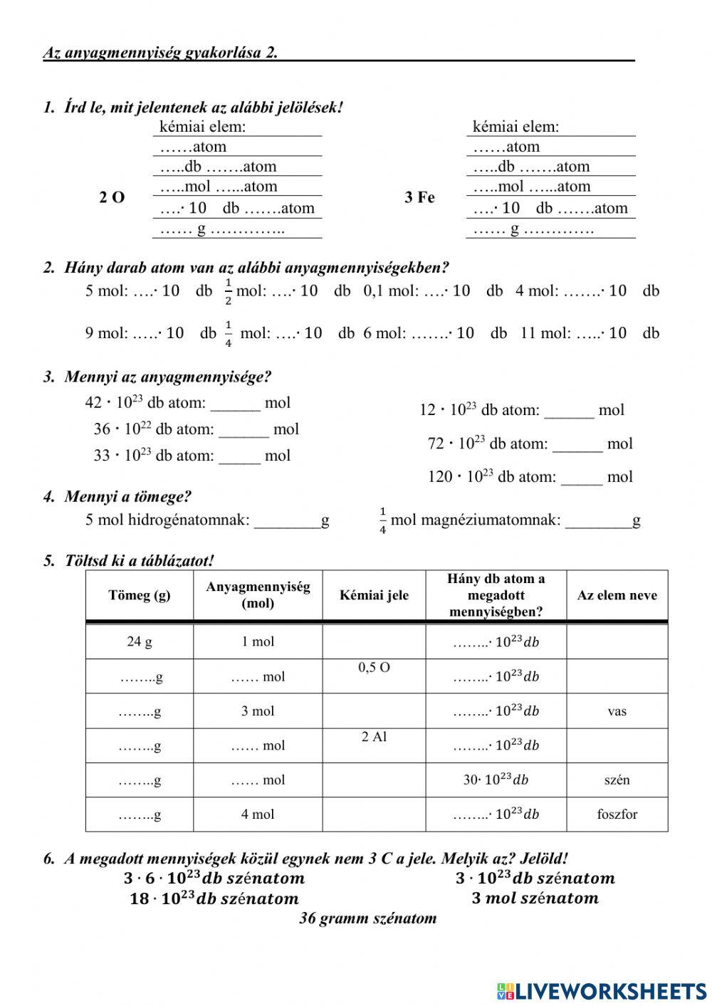 Anyagmennyiség gyakorlása