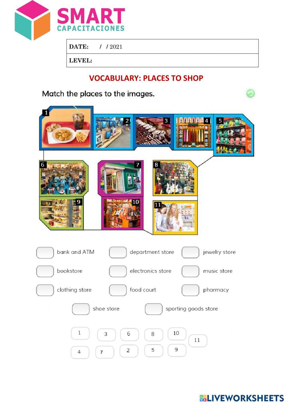 Vocabulary places to shop