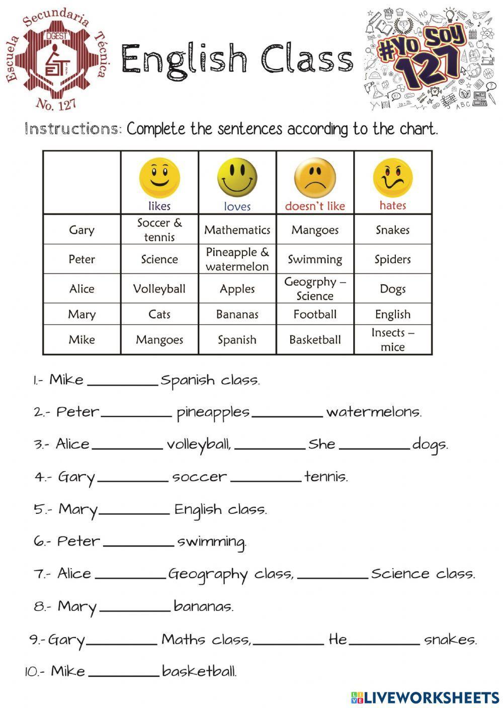 Likes & Dislikes | Free Interactive Worksheets | 709232